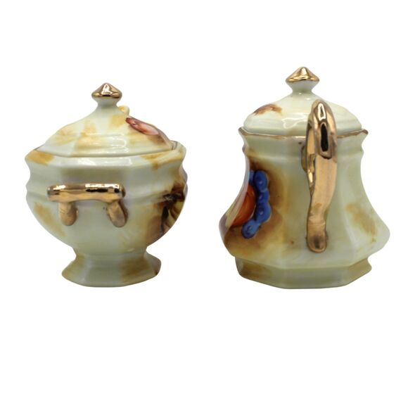 Vintage Porcelain Sugar Creamer Set Enesco Japan Porcelain Fall Fruit Design - Picture 7 of 8